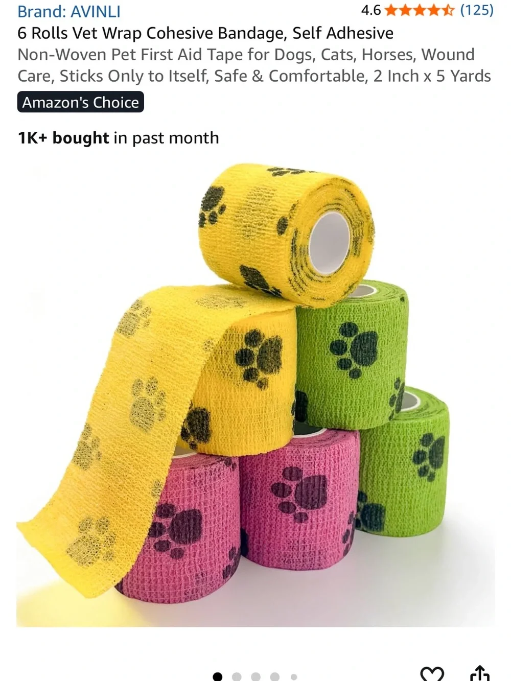 6 Rolls Pet Vet Wrap Cohesive Bandage Self Adhesive 2
